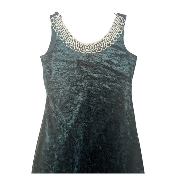 Vintage 90's Maurices Long Bodycon Sleeveless Crushed Velvet Green Dress Medium - Picture 3 of 5